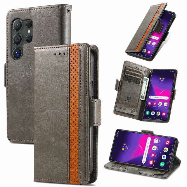 For Samsung Galaxy S25 Ultra 5G CaseNeo Splicing Dual Magnetic Buckle Leather Phone Case(Gray)