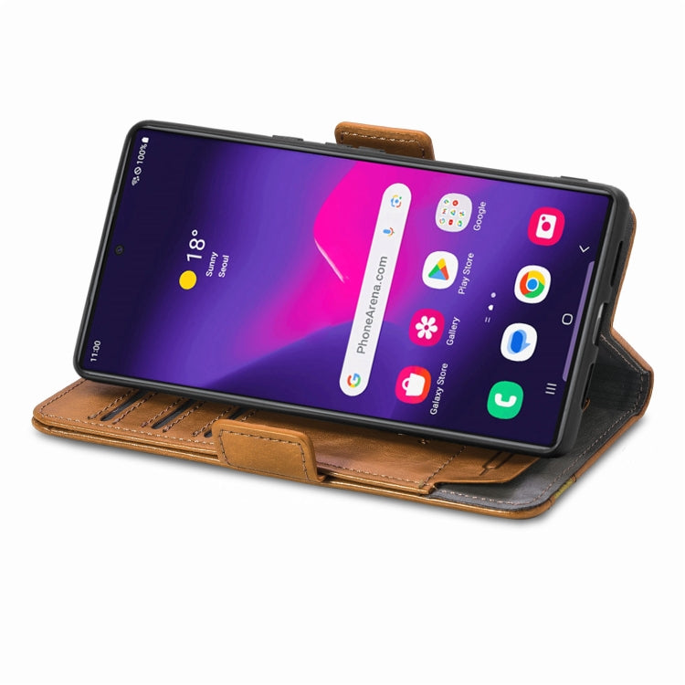 For Samsung Galaxy S25 Ultra 5G CaseNeo Splicing Dual Magnetic Buckle Leather Phone Case(Khaki)