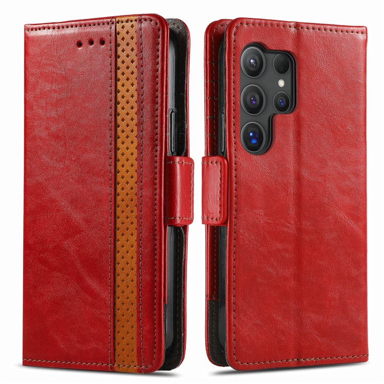 For Samsung Galaxy S25 Ultra 5G CaseNeo Splicing Dual Magnetic Buckle Leather Phone Case(Red)