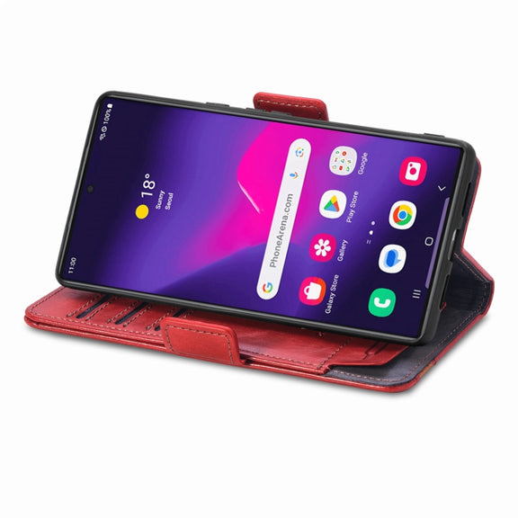 For Samsung Galaxy S25 Ultra 5G CaseNeo Splicing Dual Magnetic Buckle Leather Phone Case(Red)