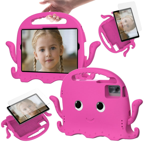 For Samsung Galaxy Tab S9 / S9 FE / S7 / S8 Octopus Style EVA Hybrid PC Shockproof Tablet Case with Strap(RoseRed)