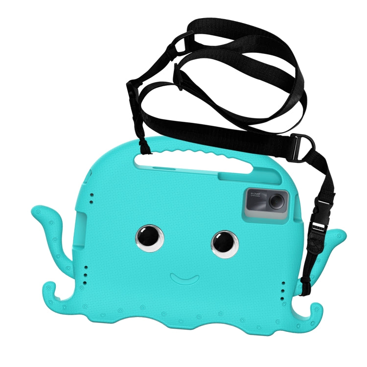 For Samsung Galaxy Tab S9 / S9 FE / S7 / S8 Octopus Style EVA Hybrid PC Shockproof Tablet Case with Strap(Glacial Green)