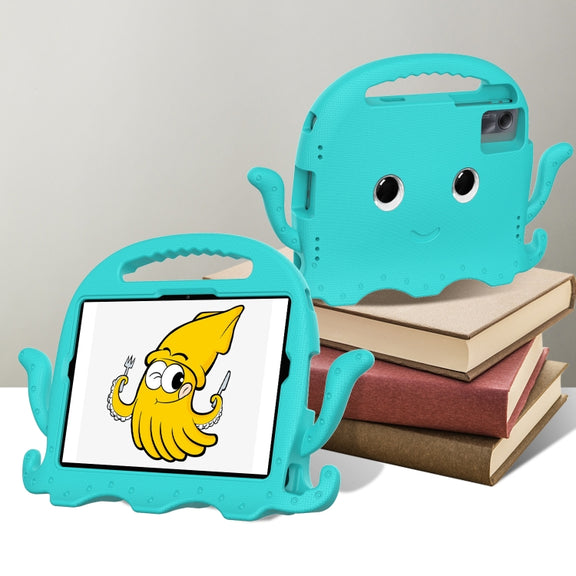 For Samsung Galaxy Tab S9 / S9 FE / S7 / S8 Octopus Style EVA Hybrid PC Shockproof Tablet Case with Strap(Glacial Green)