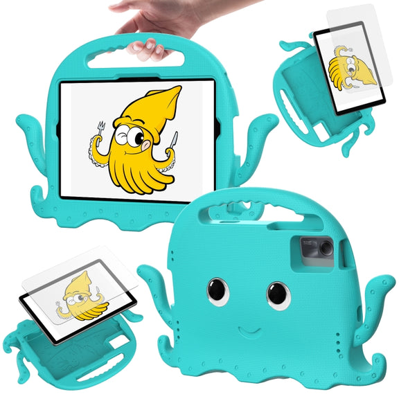 For Samsung Galaxy Tab S9 / S9 FE / S7 / S8 Octopus Style EVA Hybrid PC Shockproof Tablet Case with Strap(Glacial Green)