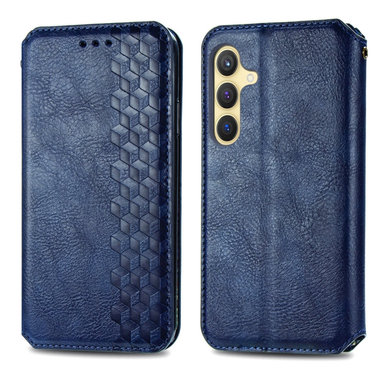 For Samsung Galaxy S25 5G Cubic Grid Pressed Magnetic Leather Phone Case(Blue)