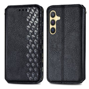 For Samsung Galaxy S25 5G Cubic Grid Pressed Magnetic Leather Phone Case(Black)
