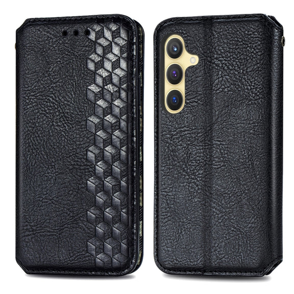 For Samsung Galaxy S25 5G Cubic Grid Pressed Magnetic Leather Phone Case(Black)