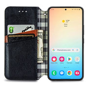For Samsung Galaxy S25 5G Cubic Grid Pressed Magnetic Leather Phone Case(Black)