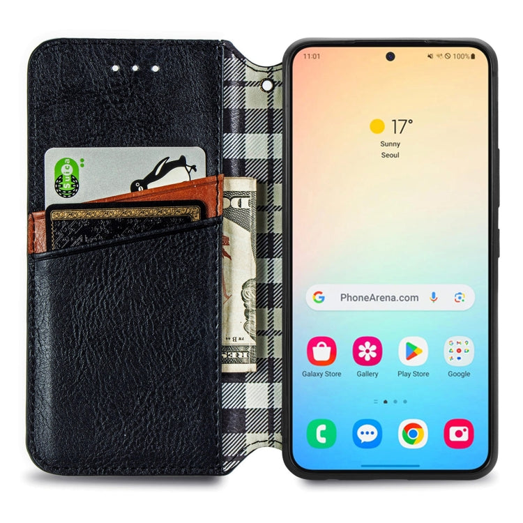For Samsung Galaxy S25 5G Cubic Grid Pressed Magnetic Leather Phone Case(Black)