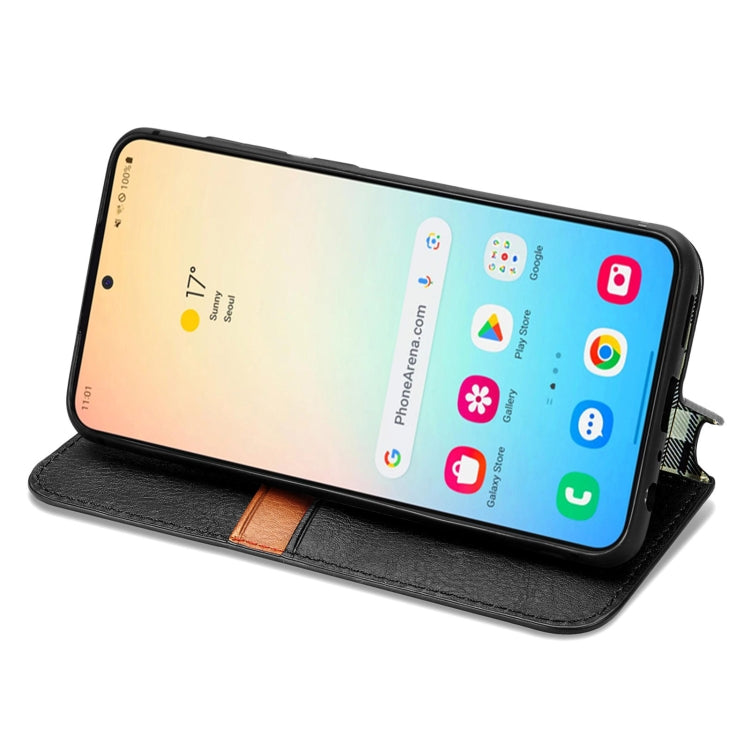 For Samsung Galaxy S25 5G Cubic Grid Pressed Magnetic Leather Phone Case(Black)