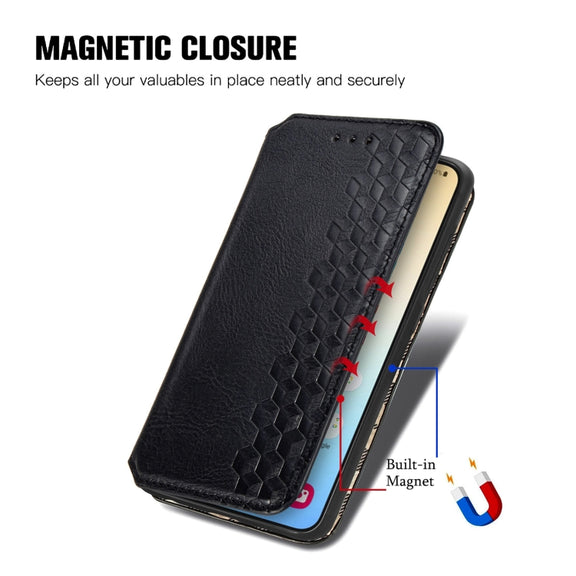 For Samsung Galaxy S25 5G Cubic Grid Pressed Magnetic Leather Phone Case(Black)