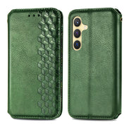For Samsung Galaxy S25 5G Cubic Grid Pressed Magnetic Leather Phone Case(Green)