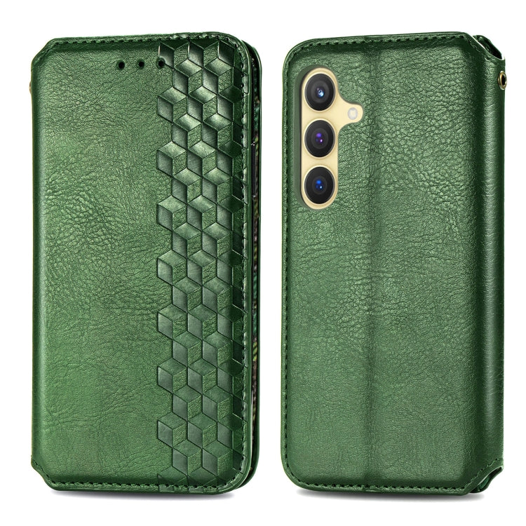 For Samsung Galaxy S25 5G Cubic Grid Pressed Magnetic Leather Phone Case(Green)