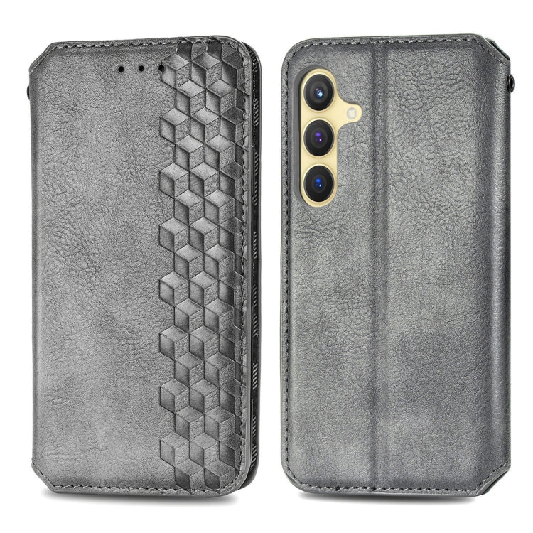 For Samsung Galaxy S25 5G Cubic Grid Pressed Magnetic Leather Phone Case(Gray)