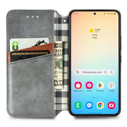 For Samsung Galaxy S25 5G Cubic Grid Pressed Magnetic Leather Phone Case(Gray)