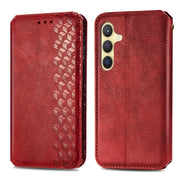 For Samsung Galaxy S25 5G Cubic Grid Pressed Magnetic Leather Phone Case(Red)