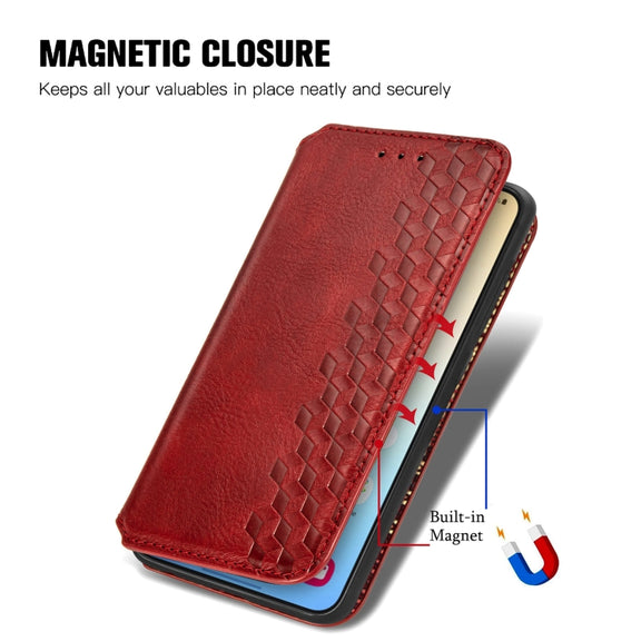 For Samsung Galaxy S25 5G Cubic Grid Pressed Magnetic Leather Phone Case(Red)