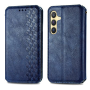 For Samsung Galaxy S25+ 5G Cubic Grid Pressed Magnetic Leather Phone Case(Blue)