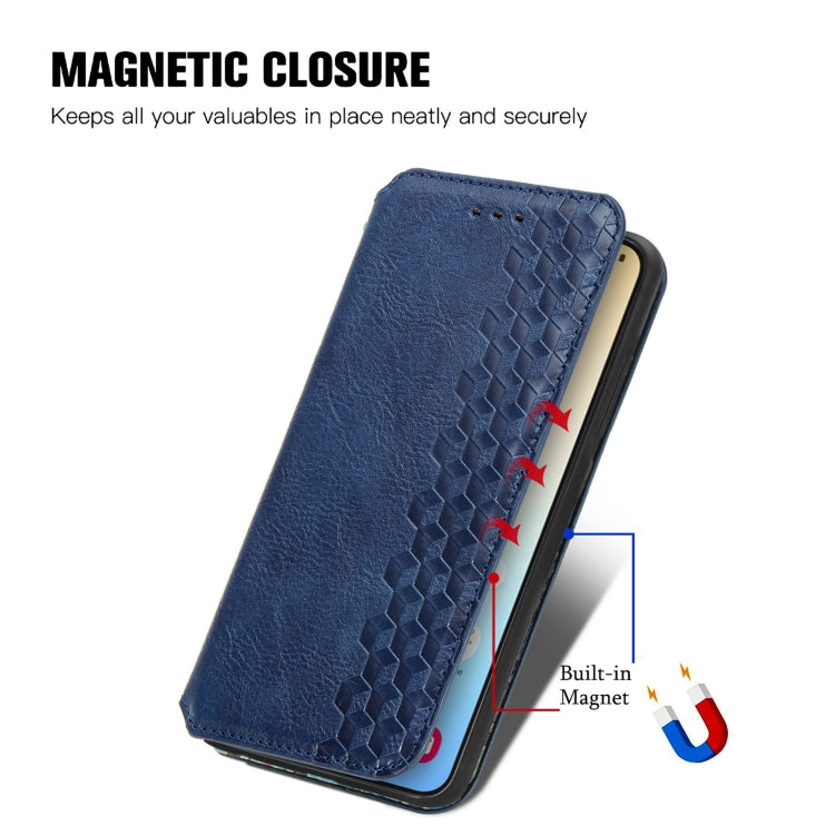 For Samsung Galaxy S25+ 5G Cubic Grid Pressed Magnetic Leather Phone Case(Blue)
