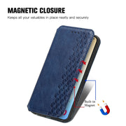 For Samsung Galaxy S25+ 5G Cubic Grid Pressed Magnetic Leather Phone Case(Blue)