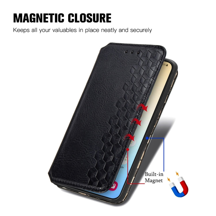 For Samsung Galaxy S25+ 5G Cubic Grid Pressed Magnetic Leather Phone Case(Black)