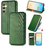 For Samsung Galaxy S25+ 5G Cubic Grid Pressed Magnetic Leather Phone Case(Green)