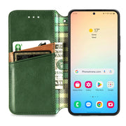 For Samsung Galaxy S25+ 5G Cubic Grid Pressed Magnetic Leather Phone Case(Green)