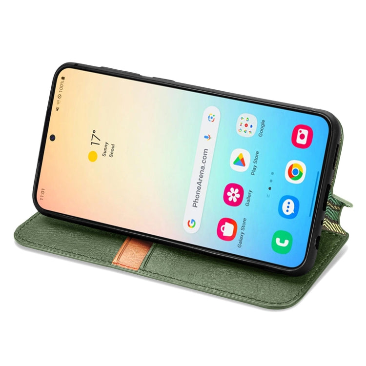 For Samsung Galaxy S25+ 5G Cubic Grid Pressed Magnetic Leather Phone Case(Green)