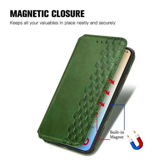 For Samsung Galaxy S25+ 5G Cubic Grid Pressed Magnetic Leather Phone Case(Green)