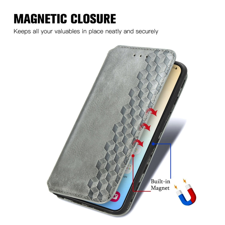 For Samsung Galaxy S25+ 5G Cubic Grid Pressed Magnetic Leather Phone Case(Gray)