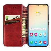 For Samsung Galaxy S25+ 5G Cubic Grid Pressed Magnetic Leather Phone Case(Red)