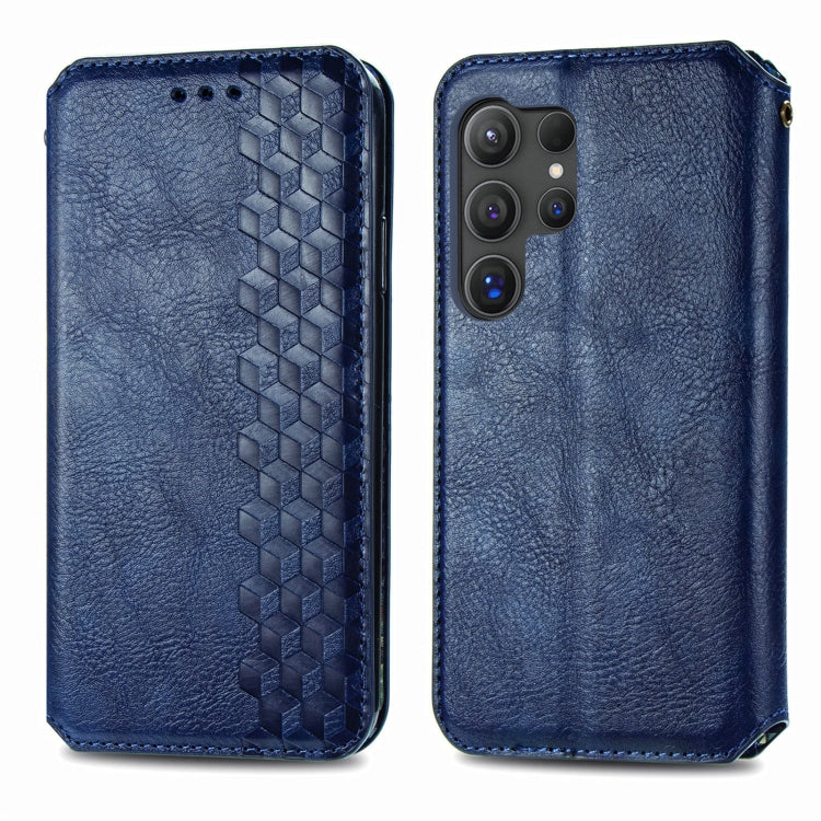For Samsung Galaxy S25 Ultra 5G Cubic Grid Pressed Magnetic Leather Phone Case(Blue)