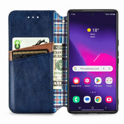 For Samsung Galaxy S25 Ultra 5G Cubic Grid Pressed Magnetic Leather Phone Case(Blue)