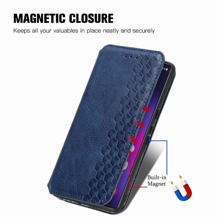 For Samsung Galaxy S25 Ultra 5G Cubic Grid Pressed Magnetic Leather Phone Case(Blue)