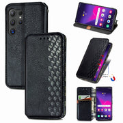 For Samsung Galaxy S25 Ultra 5G Cubic Grid Pressed Magnetic Leather Phone Case(Black)