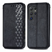 For Samsung Galaxy S25 Ultra 5G Cubic Grid Pressed Magnetic Leather Phone Case(Black)