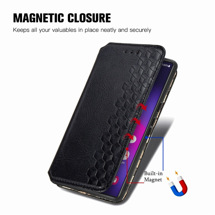 For Samsung Galaxy S25 Ultra 5G Cubic Grid Pressed Magnetic Leather Phone Case(Black)