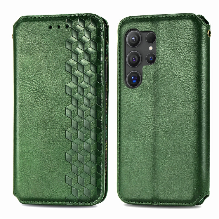 For Samsung Galaxy S25 Ultra 5G Cubic Grid Pressed Magnetic Leather Phone Case(Green)