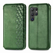 For Samsung Galaxy S25 Ultra 5G Cubic Grid Pressed Magnetic Leather Phone Case(Green)
