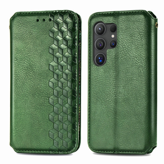 For Samsung Galaxy S25 Ultra 5G Cubic Grid Pressed Magnetic Leather Phone Case(Green)