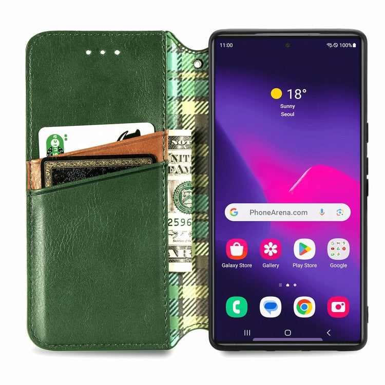 For Samsung Galaxy S25 Ultra 5G Cubic Grid Pressed Magnetic Leather Phone Case(Green)