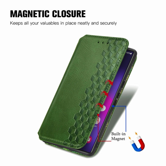 For Samsung Galaxy S25 Ultra 5G Cubic Grid Pressed Magnetic Leather Phone Case(Green)