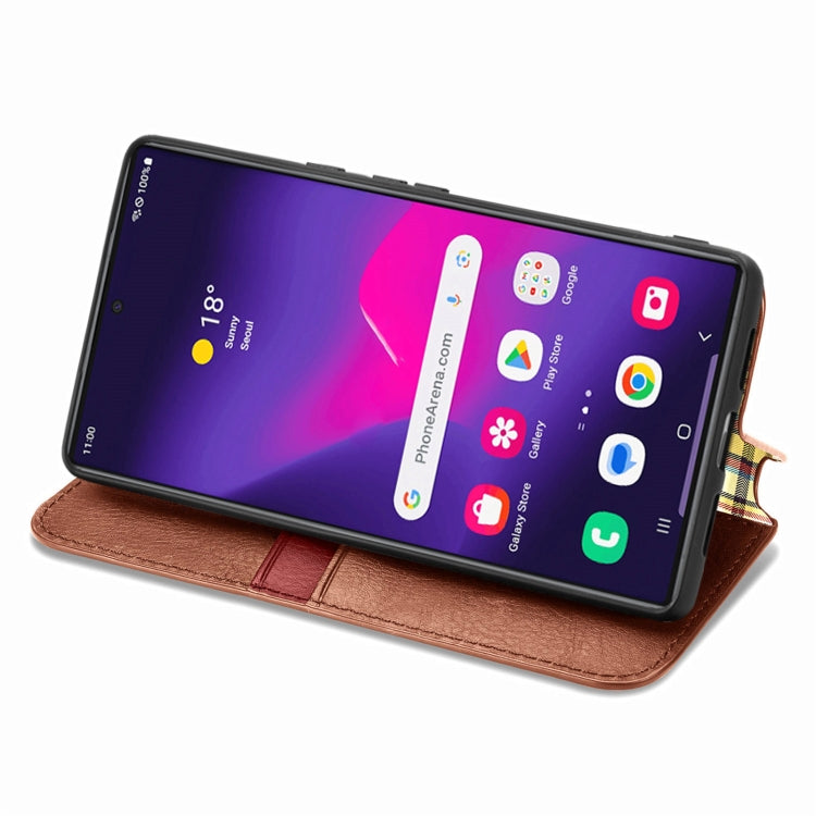 For Samsung Galaxy S25 Ultra 5G Cubic Grid Pressed Magnetic Leather Phone Case(Brown)