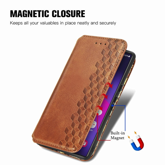 For Samsung Galaxy S25 Ultra 5G Cubic Grid Pressed Magnetic Leather Phone Case(Brown)