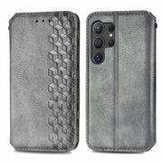 For Samsung Galaxy S25 Ultra 5G Cubic Grid Pressed Magnetic Leather Phone Case(Gray)