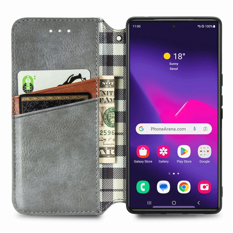 For Samsung Galaxy S25 Ultra 5G Cubic Grid Pressed Magnetic Leather Phone Case(Gray)