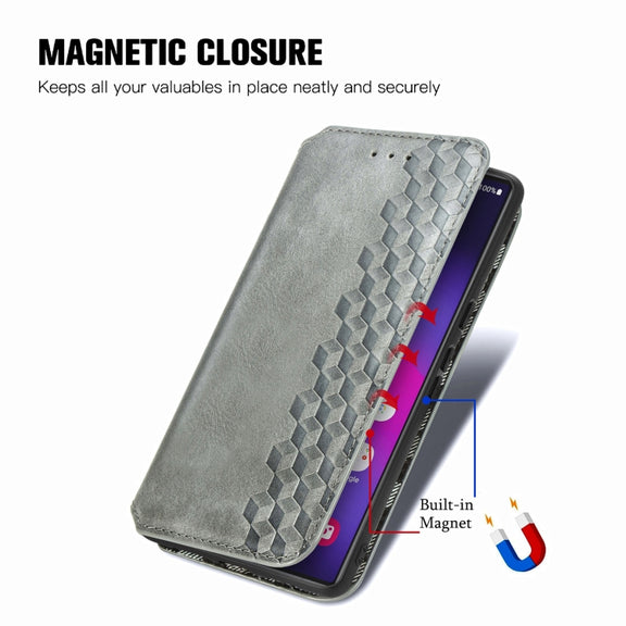 For Samsung Galaxy S25 Ultra 5G Cubic Grid Pressed Magnetic Leather Phone Case(Gray)