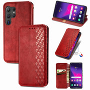 For Samsung Galaxy S25 Ultra 5G Cubic Grid Pressed Magnetic Leather Phone Case(Red)
