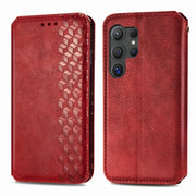 For Samsung Galaxy S25 Ultra 5G Cubic Grid Pressed Magnetic Leather Phone Case(Red)