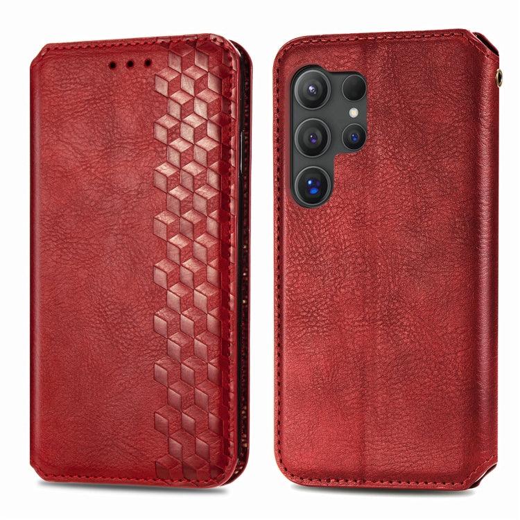 For Samsung Galaxy S25 Ultra 5G Cubic Grid Pressed Magnetic Leather Phone Case(Red)